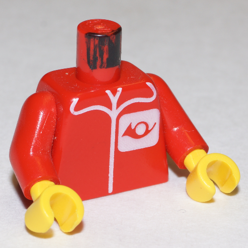 Lego Torso Jacket with Post Office Horn Logo Print, Red Arms, Yellow Hands / Red