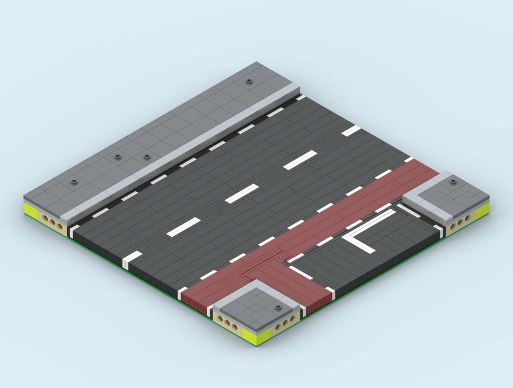 Lego MILS Road T-Intersection 20 Studs Wide with Bike Path on the near Side and a way out
