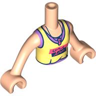 Lego Minidoll Torso Girl with Bright Light Yellow Top, Coral/Dark Blue Shapes, Writing, Lavender Shirt print, Light Nougat Arms and Hands / Light Nougat