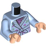 Lego Torso, Robe, Tied Belt, Lavender/Green Flowers Decoration, Lavender Shirt print, Bright Light Blue Arms, Light Nougat Hands / Bright Light Blue