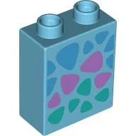 Duplo Brick 1 x 2 x 2 with Dark Azure, Medium Lavender, and Dark Turquoise Triangular Spots Print / Medium Azure