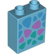 Lego Duplo Brick 1 x 2 x 2 with Bottom Tube, Dark Azure, Medium Lavender, and Dark Turquoise Triangular Spots Print / Medium Azure
