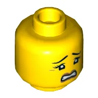 Minifig Head Pat / Patty Keys, Eyebrows and Three Eyelashes, Scared with Gritted Teeth Print [Hollow Stud] / Yellow