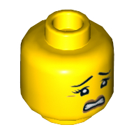 Lego Minifig Head Pat / Patty Keys, Eyebrows and Three Eyelashes, Scared with Gritted Teeth Print [Hollow Stud] / Yellow