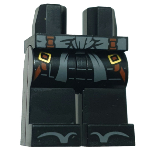 Lego Hips and Black Legs with Sand Blue Sash, Sandals, Reddish Brown Straps print / Black