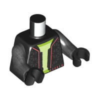 Lego Torso Jacket, Coral Trim, Yellowish-Green and Lime Undershirt print, Pearl Titanium Arms, Black Hands / Black