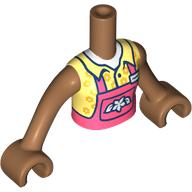 Lego Minidoll Torso Girl with Coral Overall, White flower, Bright Light Yellow Shirt print, Medium Nougat Arms and Hands / Medium Nougat
