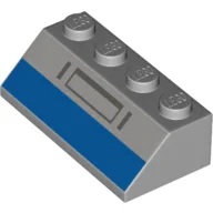 Brick Sloped 45° 2 x 4 with Blue Rectangle, Dark Bluish Grey Shapes Print / Light Bluish Gray