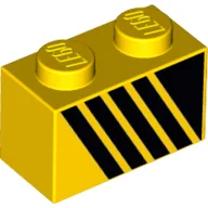 Brick 1 x 2 with Black Triangle and 4 Stripes Leaning Left Print / Yellow