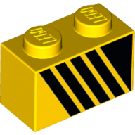 Lego Brick 1 x 2 with Black Triangle and 4 Stripes Leaning Left print / Yellow