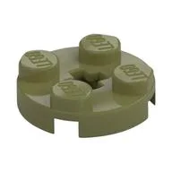 Plate Round 2 x 2 with Axle Hole Type 1 (+ Opening) / Olive Green