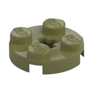 Lego Plate Round 2 x 2 with Axle Hole Type 1 (+ Opening) / Olive Green