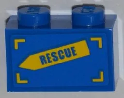 Brick 1 x 2 with 'RESCUE' on Yellow Arrow Pattern Model Right Side (Sticker) - Set 4439