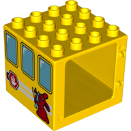 Lego Duplo Door / Window Frame 4 x 4 x 3 - Thin Top with Windows, Bunny / Rabbit Holding Crayons, Stop Sign and Horn Print on Both Sides