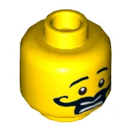 Minifig Head Gordon Zola, Moustache Curly Long Thick, Open Mouth, Scared Print [Hollow Stud] / Yellow