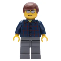 Man, Dark Blue Plaid Shirt, Dark Bluish Gray Legs, Silver Sunglasses