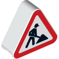 Lego Duplo Brick 1 x 3 x 2 Triangle Road Sign with Construction Worker Print / White