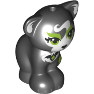 Lego Animal, Cat, Sitting with Lime Eyes, White Fur Patches and Lime Pendant Print / Black