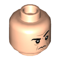 Lego Minifig Head Severus Snape, Eyebrows, Dark Orange Brow and Jowl Lines, Sneer with Raised Eyebrow / Scowl Print / Light Nougat