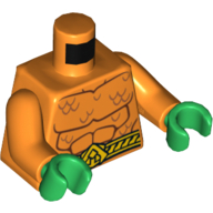 Lego Torso Bare Chest with Muscles Outline, Scales and Belt on Front and Back Print (Aquaman), Orange Arms, Green Hands / Orange