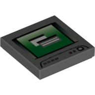 Lego Tile 2 x 2 with Computer Monitor, White Power Switch Icon Print / Dark Gray