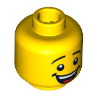 Lego Minifig Head 'Where are my Pants?' Guy, Eyebrows, Open Mouth Smile with Teeth and Tongue Print [Hollow Stud] / Yellow