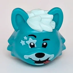 Minifig Head Special, Puppy with White Stars and Snout, Light Aqua Hair Print / Dark Turquoise