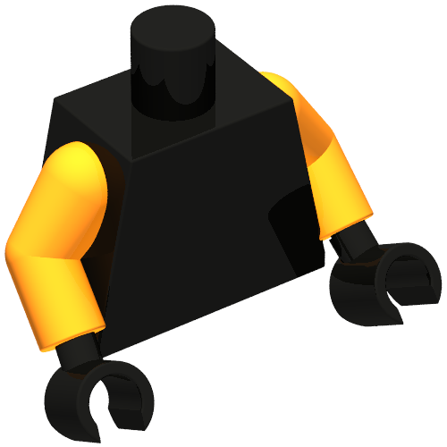 Lego Torso, Ninja Robes, Silver Trim, Dark Tan Belt, Tope, Orange Sash, Straps print, Orange Arms, Black Hands / Black