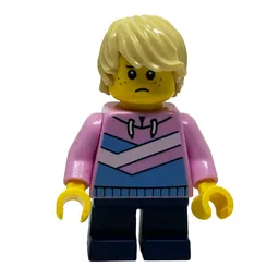 Boy, Bright Pink Jacket, Dark Blue Short Legs, Tan Hair