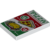 Lego Tile 2 x 3 with Pizza Flyer Print / White