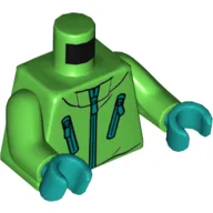 Torso, Jacket, Zippers Print, Bright Green Arms, Dark Turquoise Hands / Bright Green