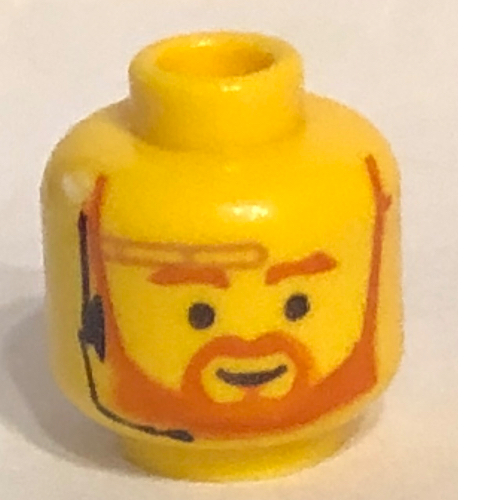 Lego Minifig Head Obi-Wan Kenobi, Beard with Brown Trim Beard (forked below mouth) and Eyebrows, Headset Print [Blocked Open Stud]