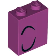 Brick 1 x 2 x 2 with Closed Eye Right, 2 Curled Black Lines Print / Magenta