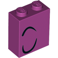 Lego Brick 1 x 2 x 2 with Inside Stud Holder with Closed Eye Right, 2 Curled Black Lines print / Magenta