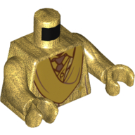Lego Torso Robes, Sash Collar, Tie, Dark Red Lines Print, Pearl Gold Arms and Hands / Pearl Gold