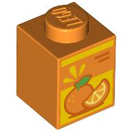 Lego Brick 1 x 1 with Orange Juice Box print / Orange