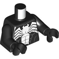 Lego Torso Muscles with Large White Spider Print (Venom), Black Arms and Hands / Black