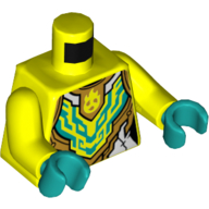 Lego Torso Armor, Gold, Dark Turquoise, and White Panels Print, Vibrant Yellow Arms, Dark Turquoise Hands / Vibrant Yellow