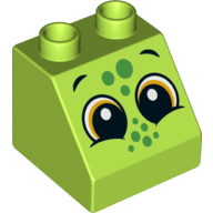 Lego Duplo Brick 2 x 2 Slope 45° with Crocodile Face print / Lime