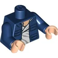 Torso, Open Jacket with Pockets and White Shirt Print (Han Solo), Dark Blue Arms, Light Nougat Hands / Dark Blue