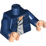 Lego Torso Open Jacket with Pockets and White Shirt Print (Han Solo), Dark Blue Arms, Light Nougat Hands / Dark Blue