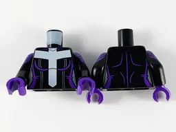 Torso Female, Large White Cross, Dark Purple Trim Pattern / Black Arms with Dark Purple Plated Shoulder Armor Pattern / Dark Purple Hands