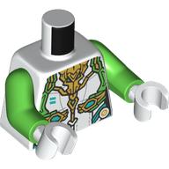 Lego Torso Armor, White, Gold, and Bright Green Details, Gold Dragon print, Bright Green Arms, White Hands / White