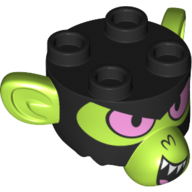Lego Minifig Head Special Black, Monkey with 2 x 2 Studs on Top, Mojo Jojo Print / Lime