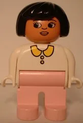 Duplo Figure, Female, Rose Pink Legs, White Blouse, Black Hair (75184)