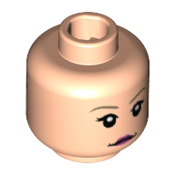 Lego Minifig Head Luna Lovegood, Neutral with Dark Tan Eyebrows / Gold and Dark Pink Spectrespecs Print / Light Nougat