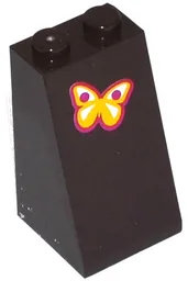 Slope 75 2 x 2 x 3 - Solid Studs with Yellow, White and Magenta Butterfly Pattern (Sticker) - Set 41059