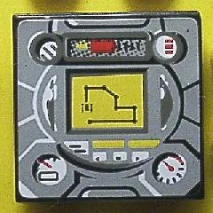 Tile 2 x 2 with Gauges and Yellow Navigation Screen on Light Gray Background Pattern (Sticker) - Sets 8482 / 8483