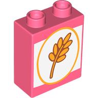 Lego Duplo Brick 1 x 2 x 2 with Cereal Box, Wheat print / Coral