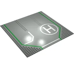 Baseplate 32 x 32 with 9-Stud Straight, 3-Lanes and Helicopter Pad Print / Light Gray